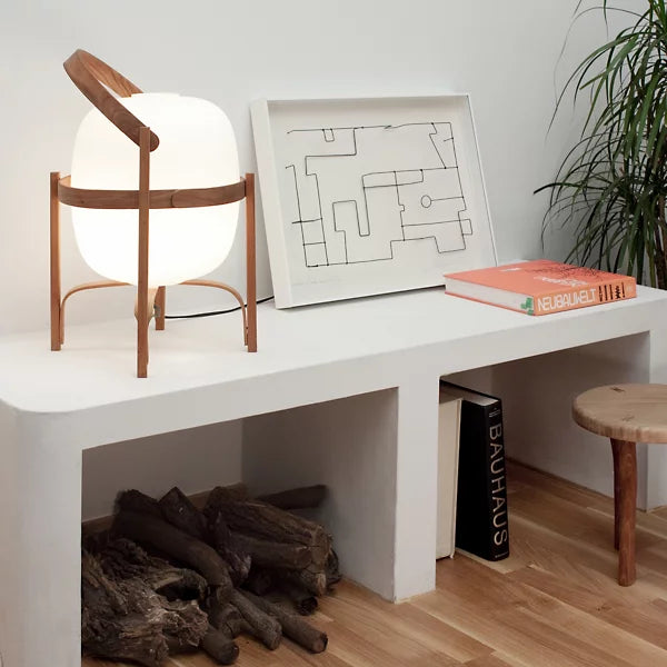 Modern Nordic Wood Frame Table Lamp with Glass Globe Shade
