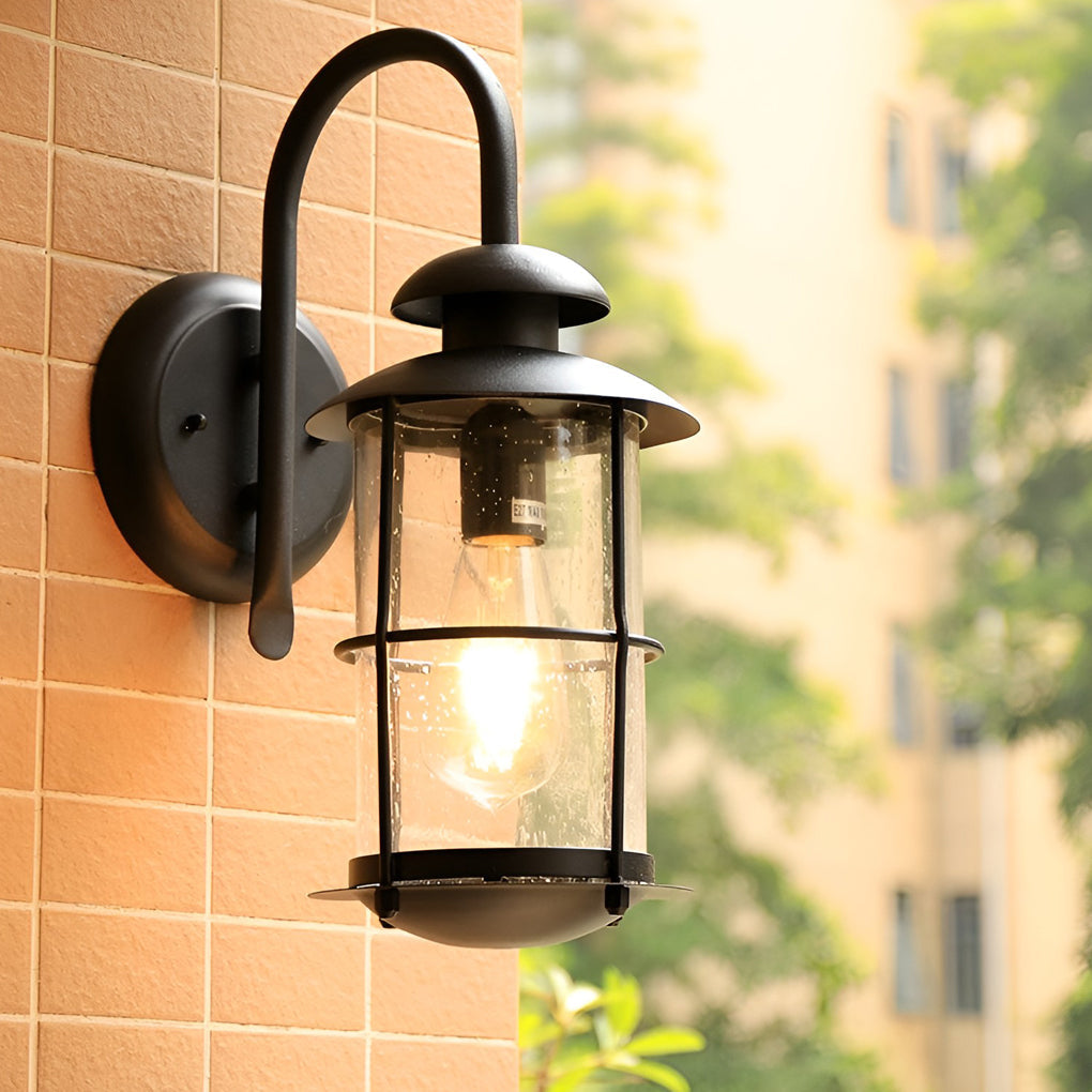 Industrial Glass Wall Sconce – Waterproof Black Outdoor Lighting