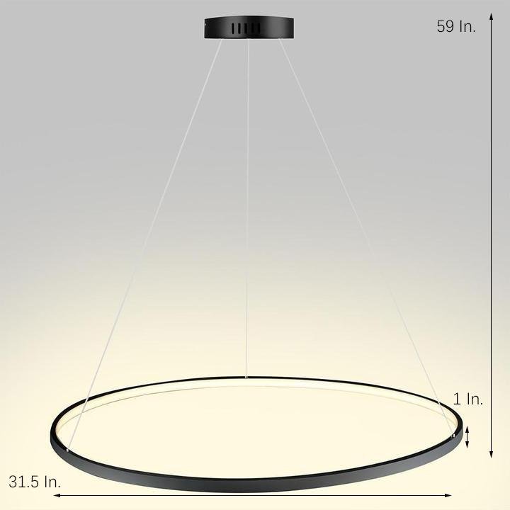 Modern Ring Pendant Light 30W LED Dimmable Black Metal Acrylic