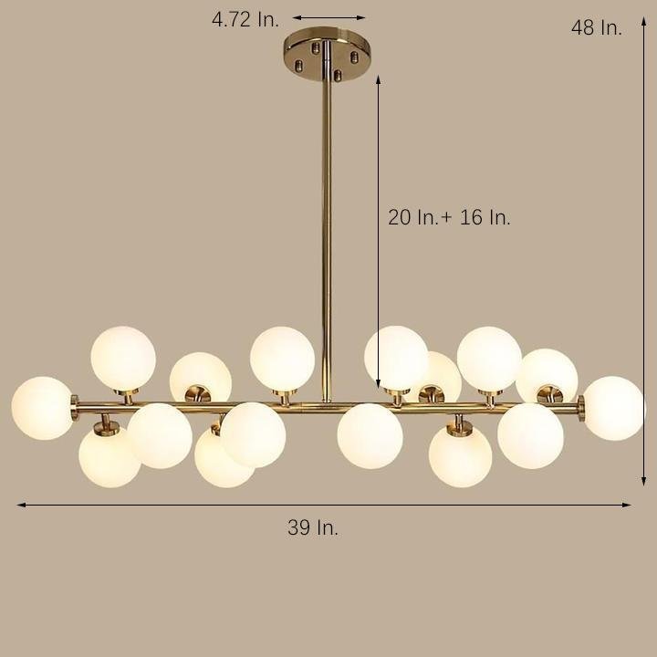 16-Light Linear Island Chandelier - Gold & Black Iron with Glass