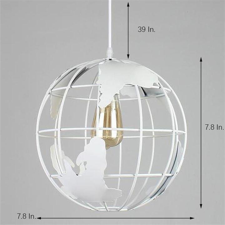 8" Globe World Map Retro Metal Pendant Light - Black & White