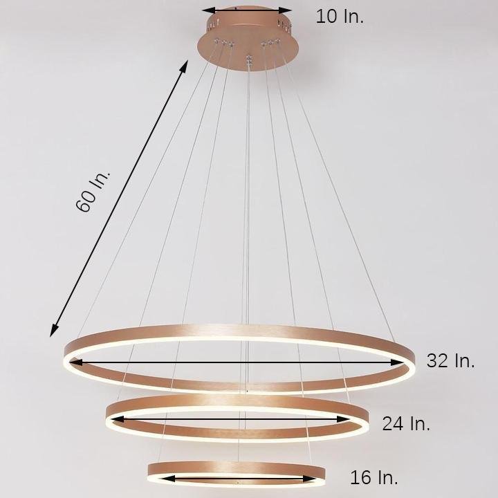 Triple Ring Modern Metal Foyer Chandelier with Dimmable LED