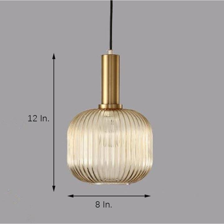 Ribbed Glass Pendant Light with Metal Frame - Ambient LED Lighting