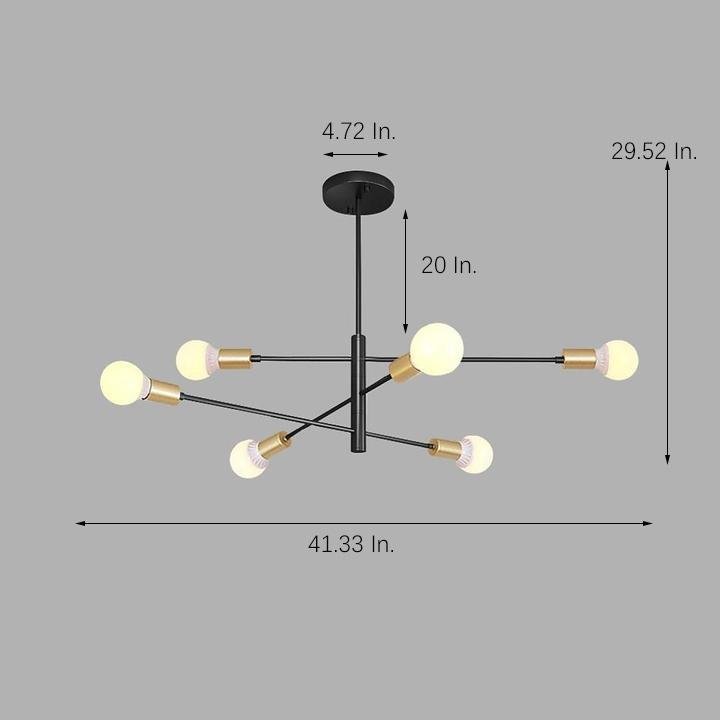 Modern 6-Light Sputnik Chandelier - Black & Gold - 41" Dia