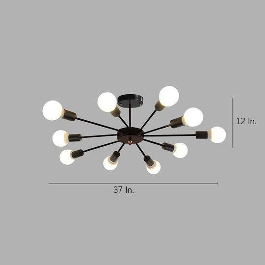 Industrial Sputnik Chandelier with 10 Lights - Modern Metal Fixture