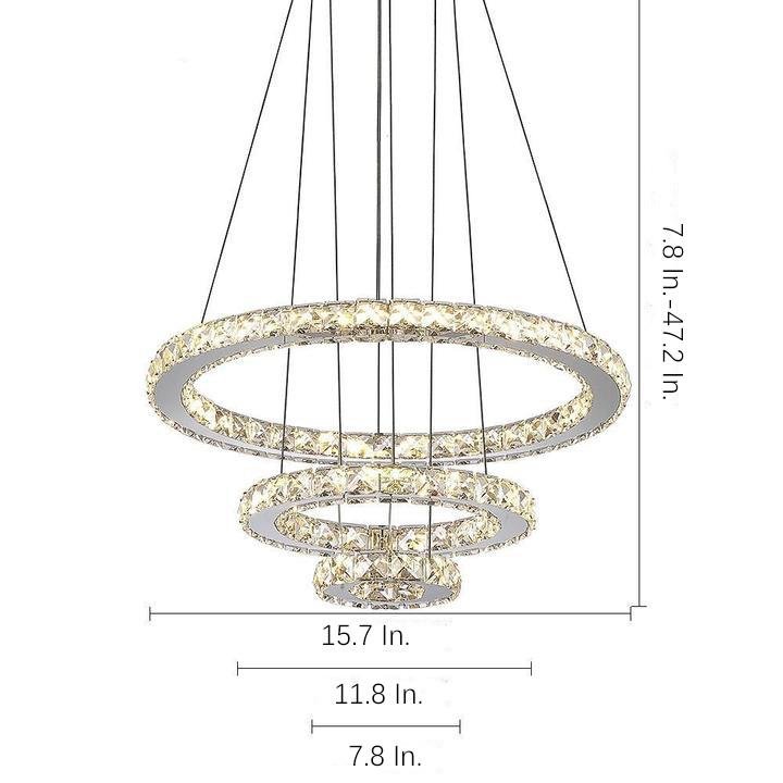 3-Ring Adjustable Crystal Chandelier Modern LED Ceiling Light