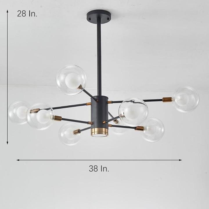 8-Light Sputnik Chandelier with Glass Shades - Modern Industrial