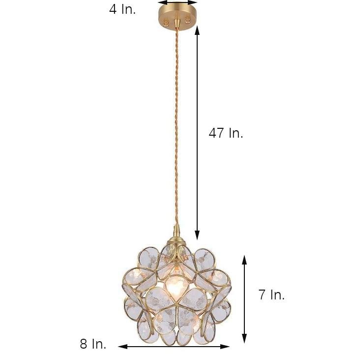 Copper Glass Pendant Light Traditional Floral Shade Single Bulb