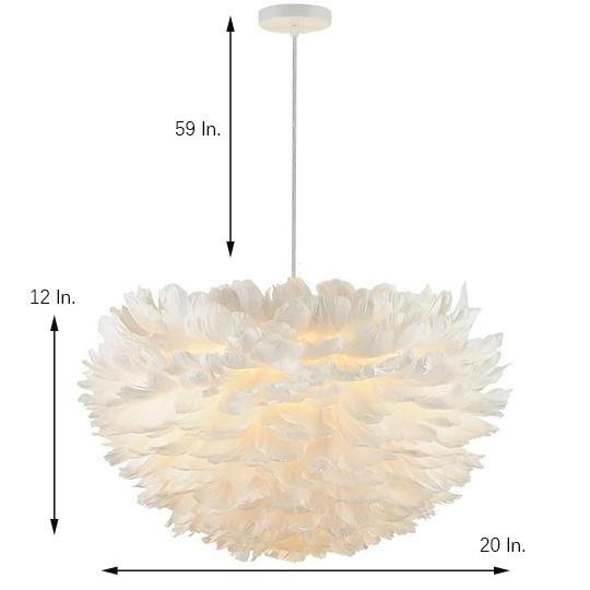 Modern Feather Pendant Light - Pink & White Metal Chandelier