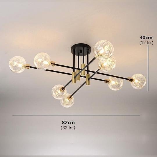 8-Light Glass Shade Modern Flush Mount Ceiling Light - Black