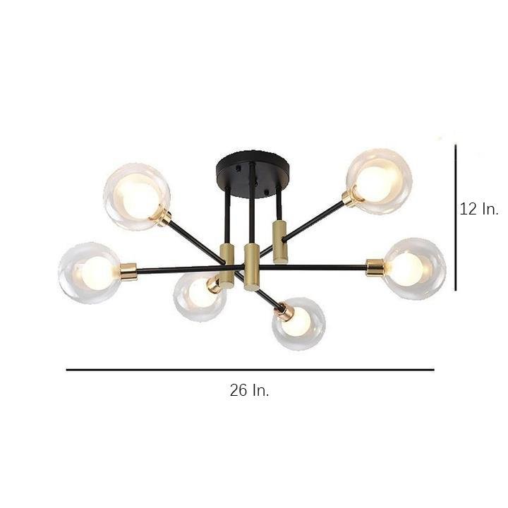 Modern Sputnik Flush Mount Ceiling Light with Metal & Glass Shade