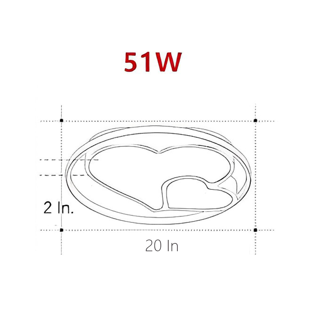 Double Heart LED Flush Mount Ceiling Light with Dimmable Remote