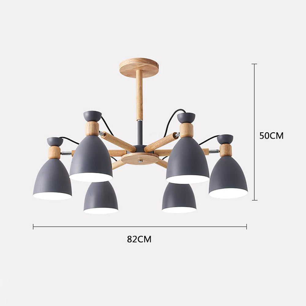 6-Light Nordic Pendant Chandelier with Wood & Metal Frame