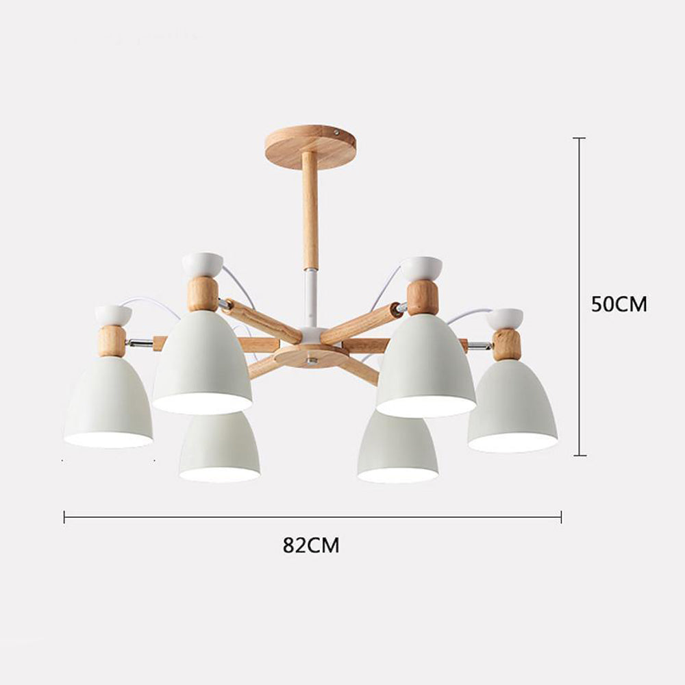 6-Light Nordic Pendant Chandelier with Wood & Metal Frame