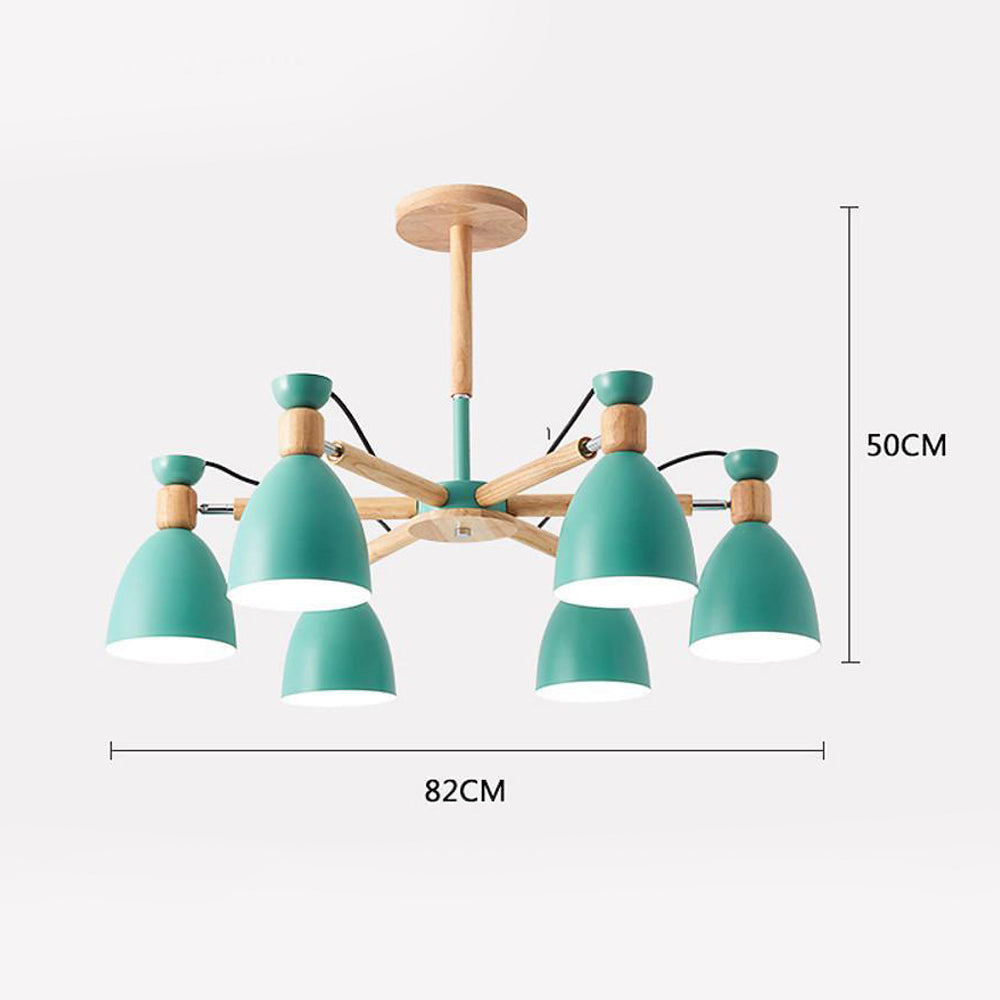 6-Light Nordic Pendant Chandelier with Wood & Metal Frame