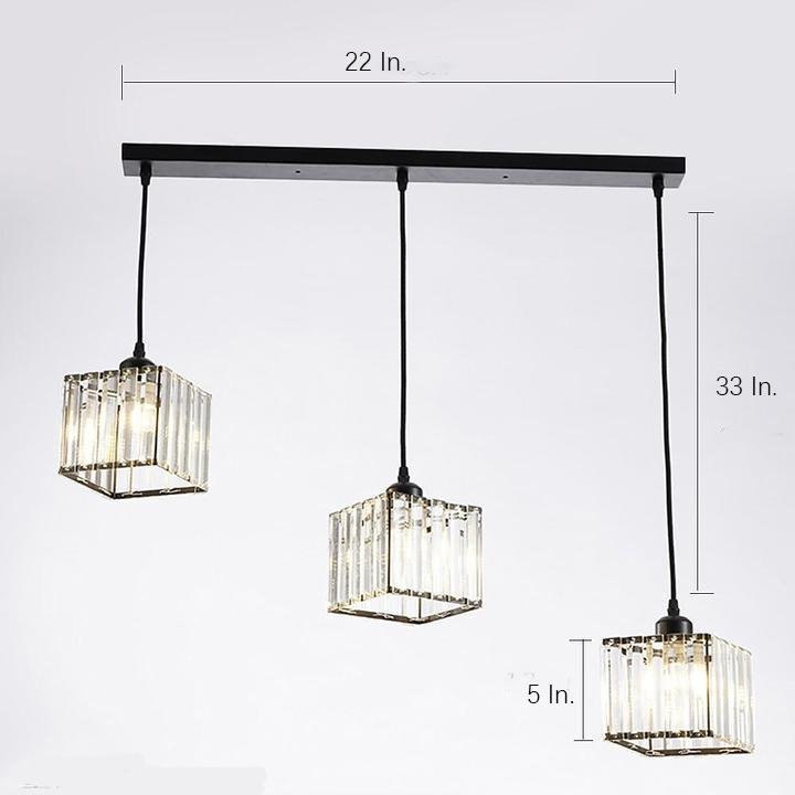 Crystal Square Pendant Light Metal Contemporary Ceiling Fixture