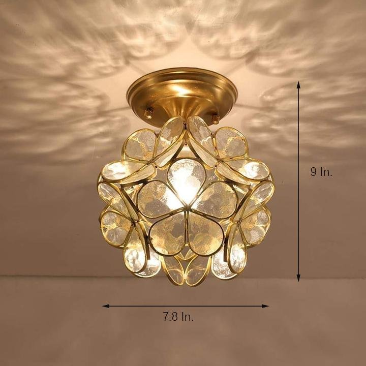 Glass Flower Flush Mount Ceiling Light Copper Finish Nordic Style
