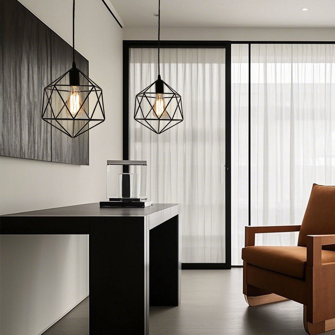 Geometric Cage LED Pendant Light Industrial Metal Flush Mount