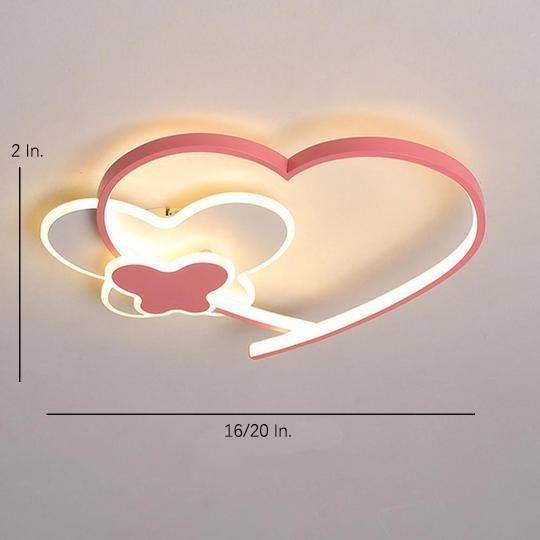 Modern Twin Hearts Metal Flush Mount LED Ceiling Light for Kids Room