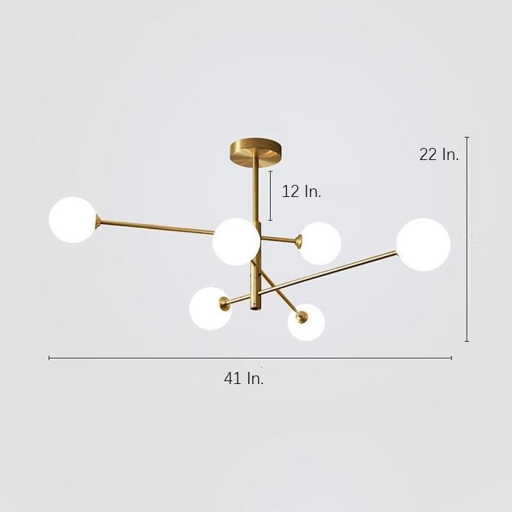 6-Light Sputnik Glass Chandelier Gold Electroplated Modern Ceiling