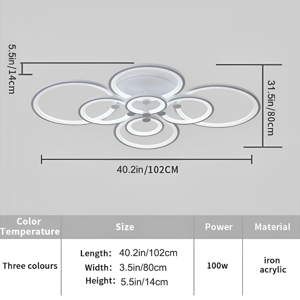 Modern Semi Flush Mount Light with Overlapping Rings - LED Ceiling