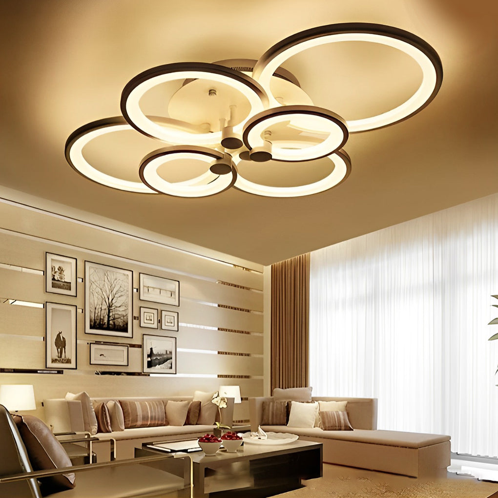 Modern Semi Flush Mount Light with Overlapping Rings - LED Ceiling