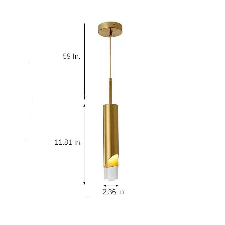 Slender Cylinder Crystal Pendant Light Modern Gold Finish