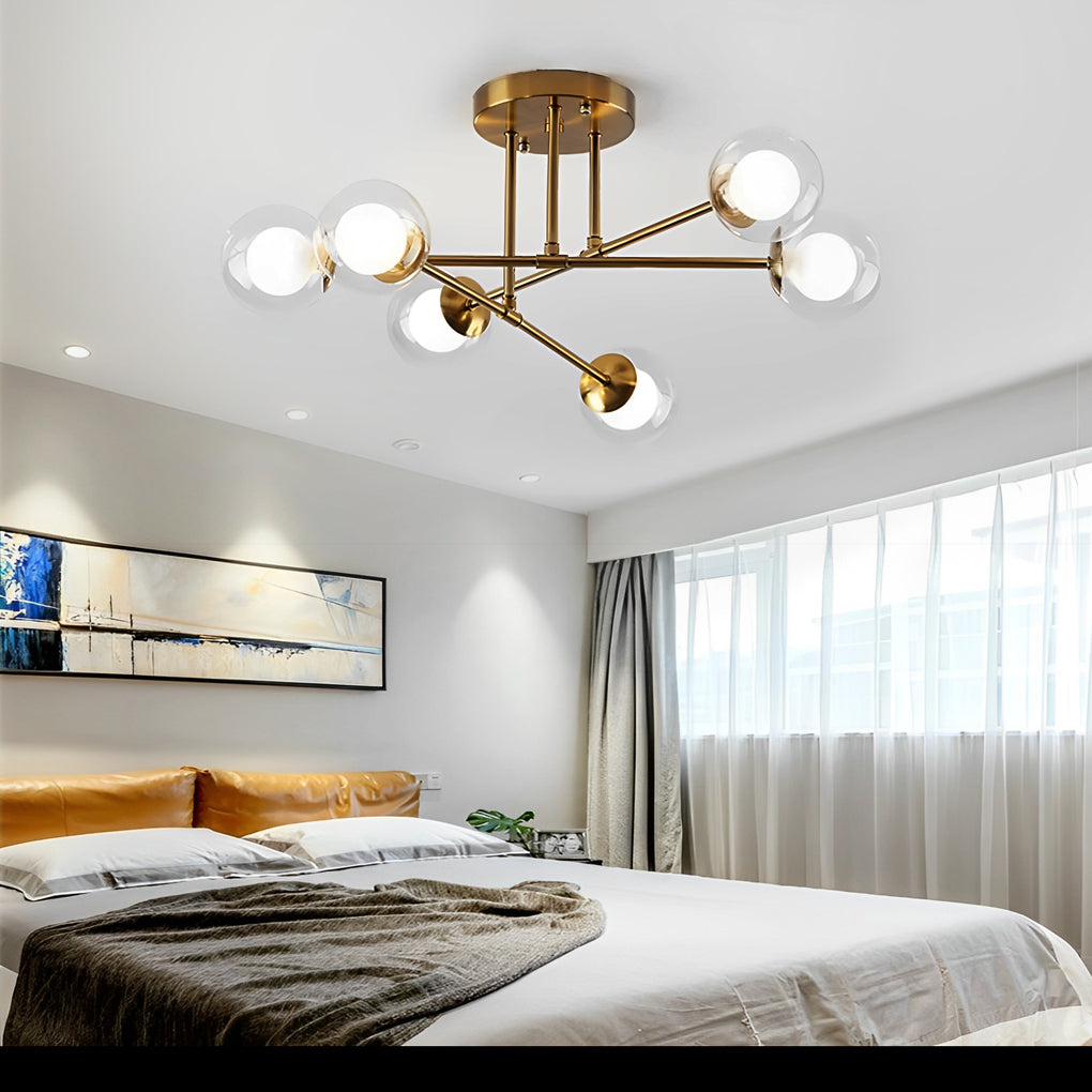 6-Light Glass Sputnik Modern Chandelier - Black & Gold Finish