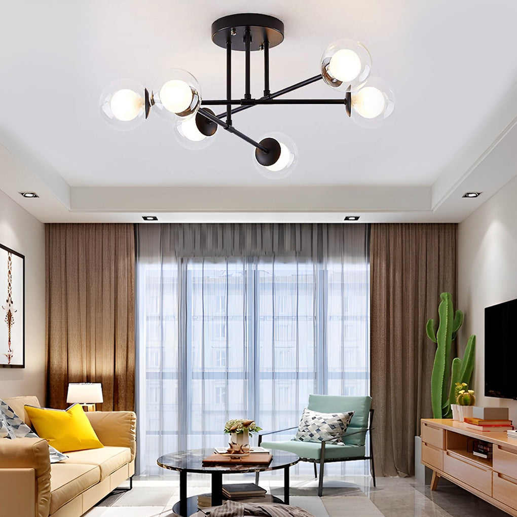 6-Light Glass Sputnik Modern Chandelier - Black & Gold Finish