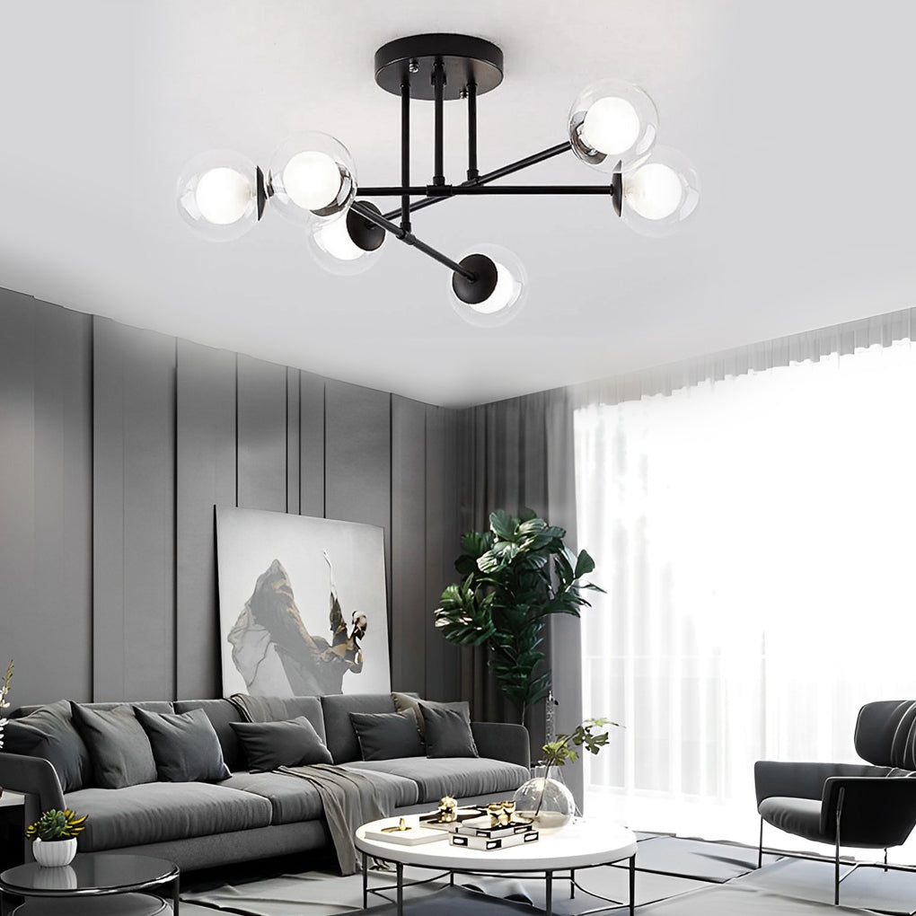 6-Light Glass Sputnik Modern Chandelier - Black & Gold Finish