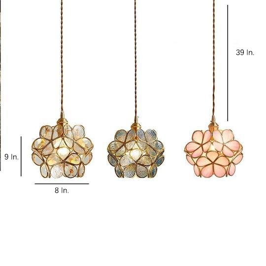 Floral Glass Pendant Light Modern Copper Finish Hanging Lamp