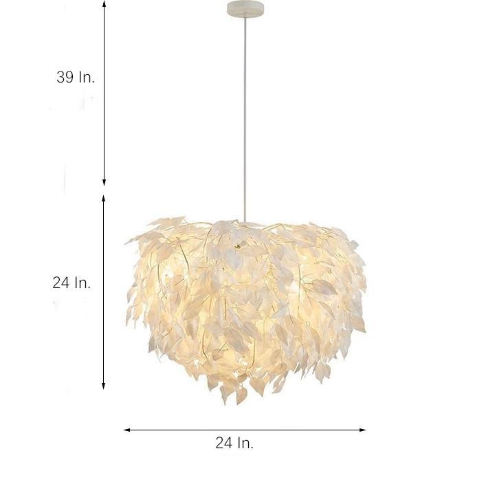 Fabric Feather Pendant Light – White & Gold, Dimmable, 24"