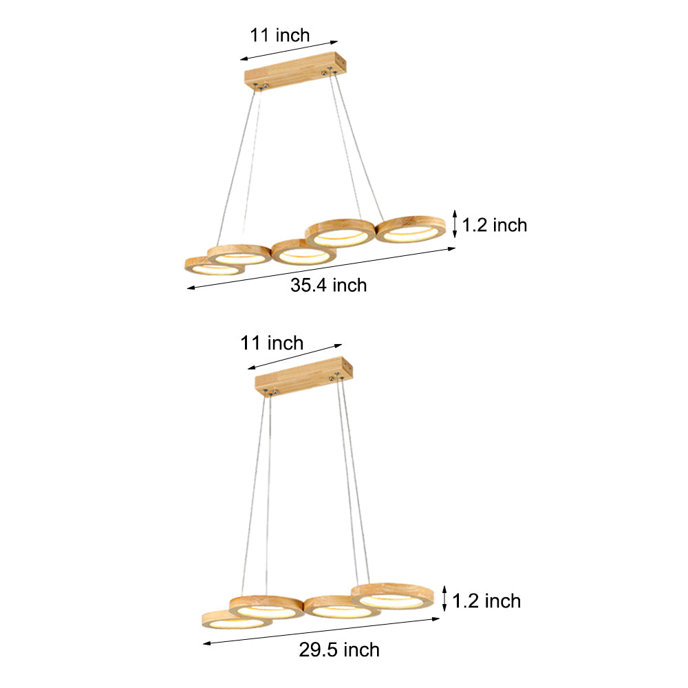 Modern Wood Ring Pendant Light - 4 or 5 Circle LED Ceiling Fixture