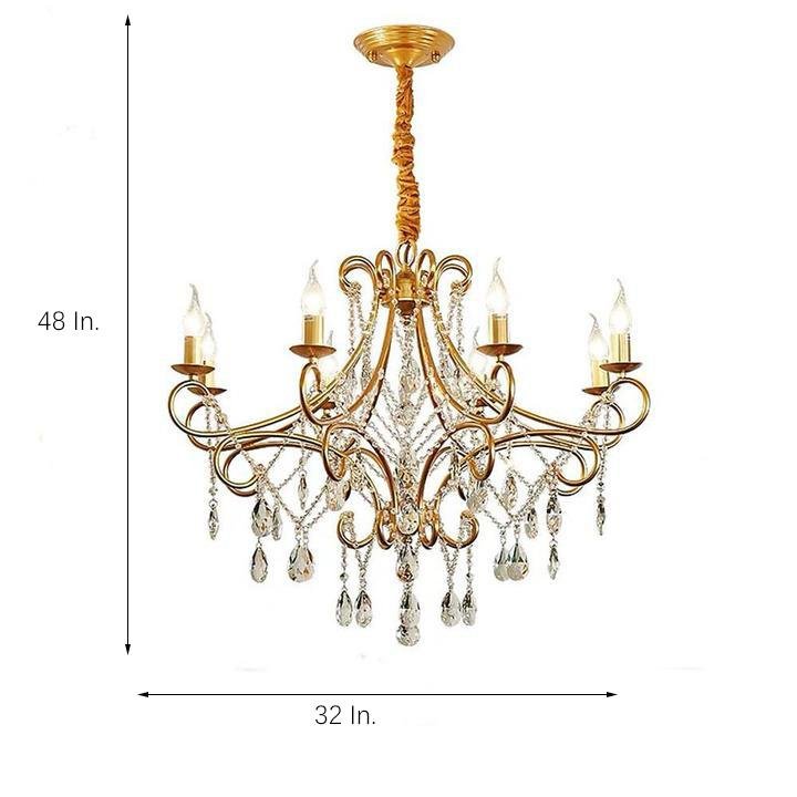 8-Light Crystal Candle Chandelier - Vintage Metal Ceiling Light