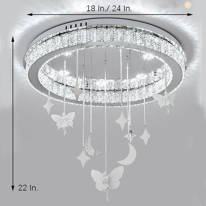 Crystal Flush Mount Chandelier - Modern Electroplated Stainless Steel