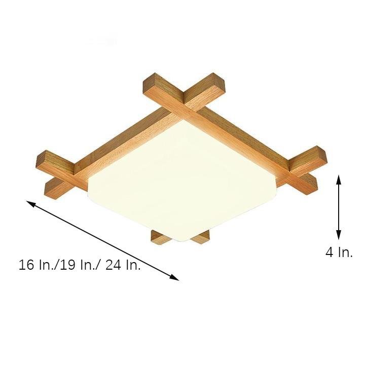 Square Rustic Wood Flush Mount LED Ceiling Light Dimmable