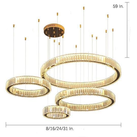 Modern Crystal Chandelier 4-Ring Gold Foyer Statement Lighting