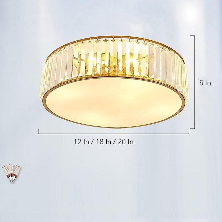 Crystal Drum LED Flush Mount Ceiling Light - Nordic Style Brass