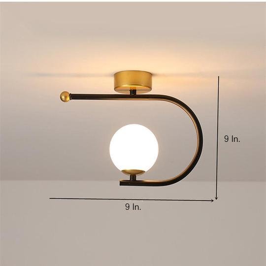 Black Curved Globe Flush Mount Ceiling Light Modern Metal Glass