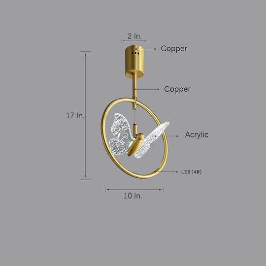 Butterfly Ring LED Semi Flush Mount Ceiling Light Brass Acrylic