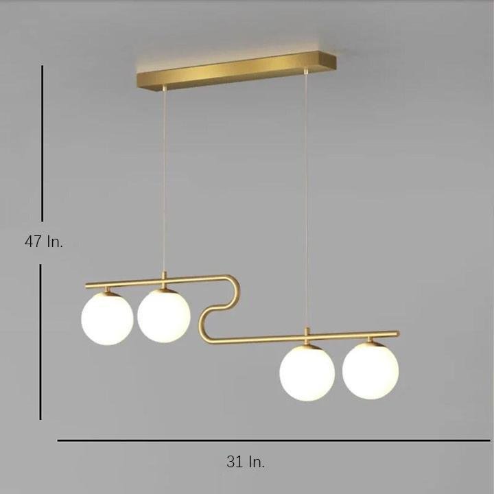 4-Light Curved Chandelier Metal Glass Globe Pendant Light