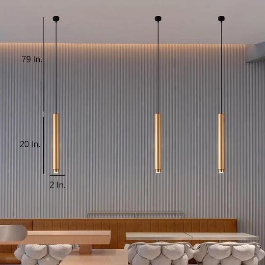 Gold Metal Cylindrical LED Pendant Light Modern Island Lighting
