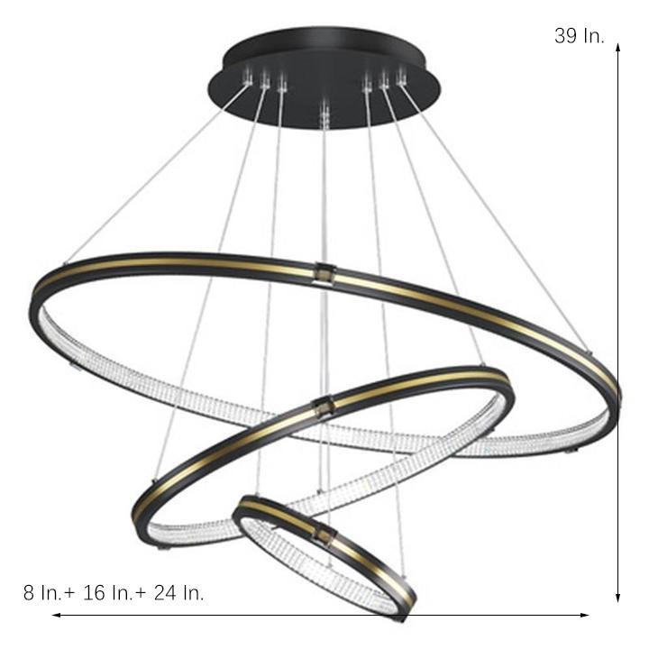 3-Ring LED Chandelier with Remote Control - Modern Metal & Acrylic