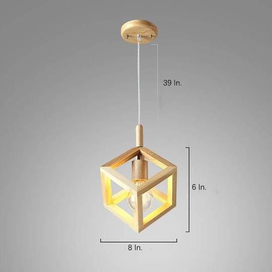 Square Wood Pendant Light with Adjustable Cord for Modern Spaces