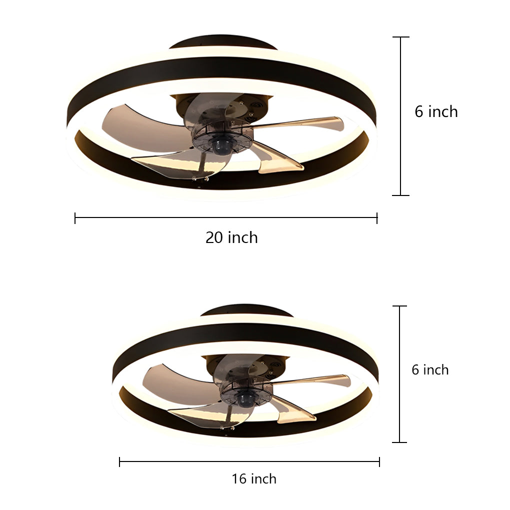 16" Modern Dimmable LED Ceiling Fan with Light Flush Mount