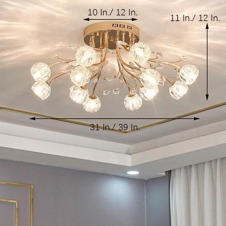 Crystal Glass Globe Flush Mount LED Ceiling Light Gold Finish