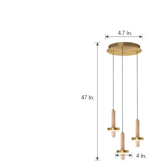 Modern Cylindrical Pendant Light Gold Copper Wood LED Fixture