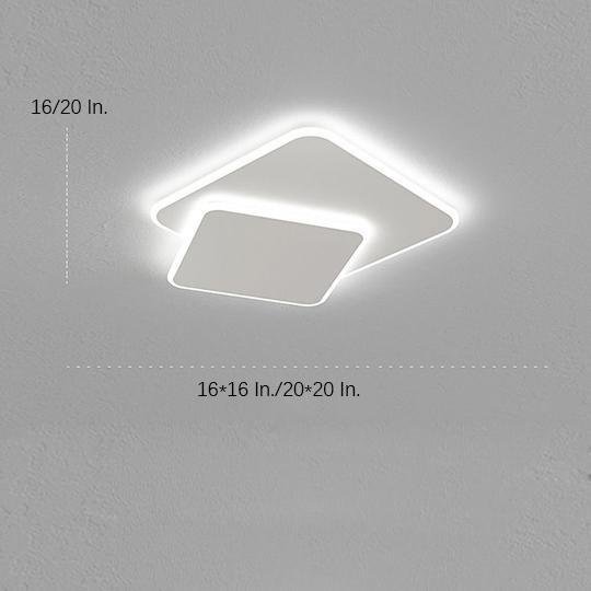 Modern White Square LED Flush Mount Ceiling Light - 2 Tier Design