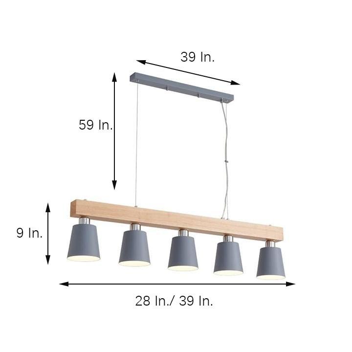 Farmhouse Pendant Light Metal Wood 5-Light Dining Room Fixture