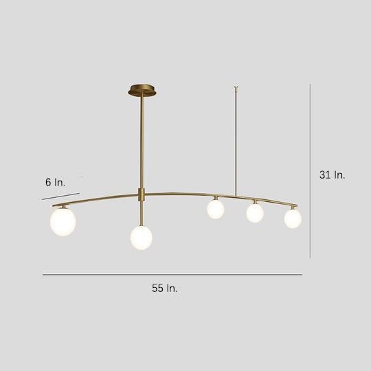 Modern Gold Brass Glass Chandelier with Curved Line Design LED